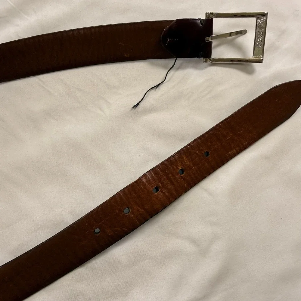 Cole Haan Mens Burgundy Leather Belt Solid Brass‎ Buckle USA Made A1934 Size 42